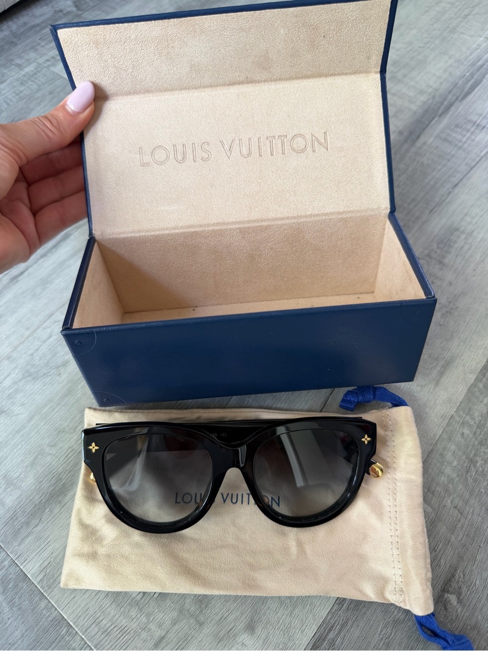Louis Vuitton Black Cat-Eye Sunglasses with Gold Accents